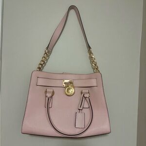 Micheal Kors Elegant Pink Handbag with Gold Accents